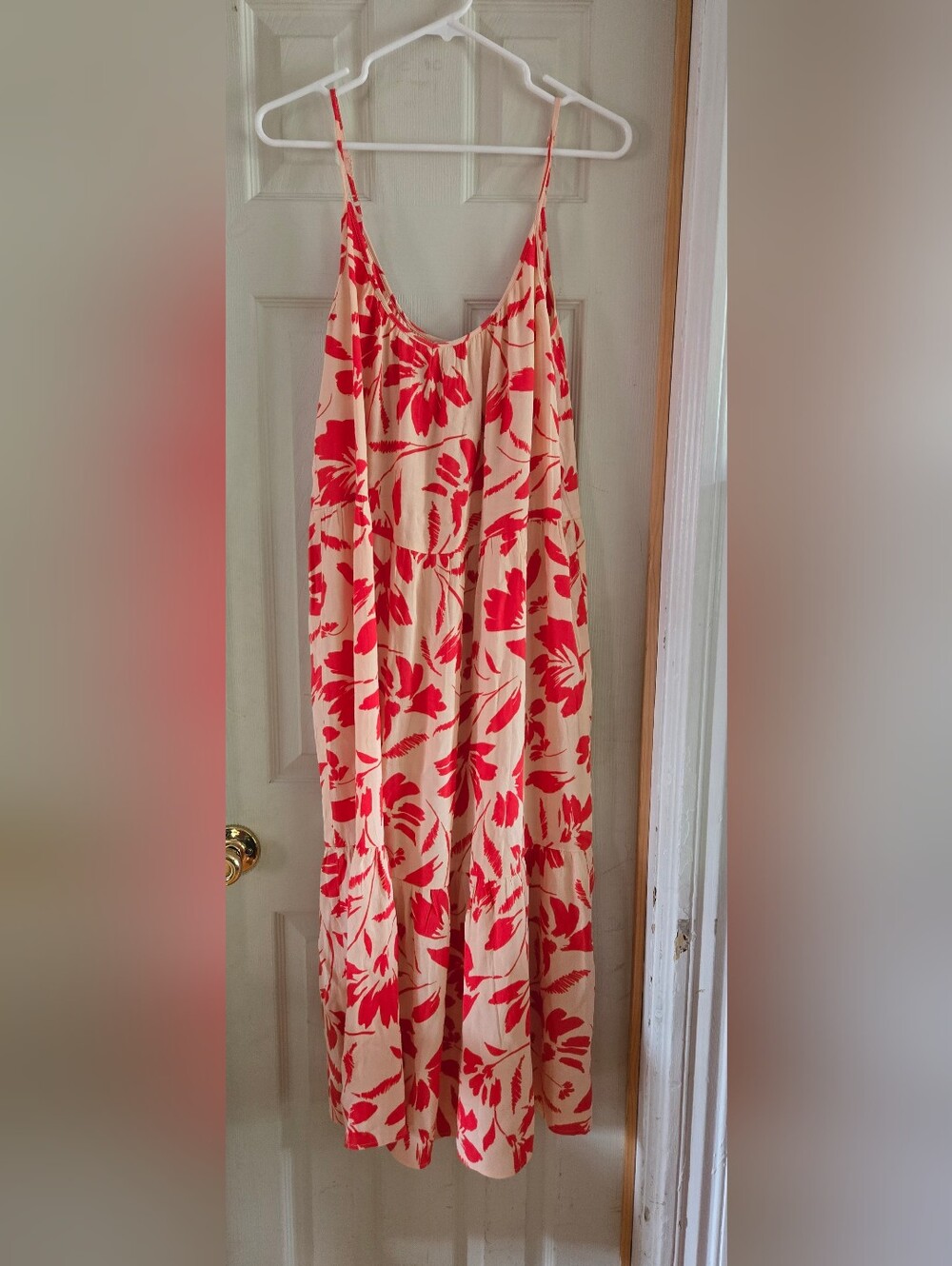 LOFT Cream Maxi Dress with Red Floral Print